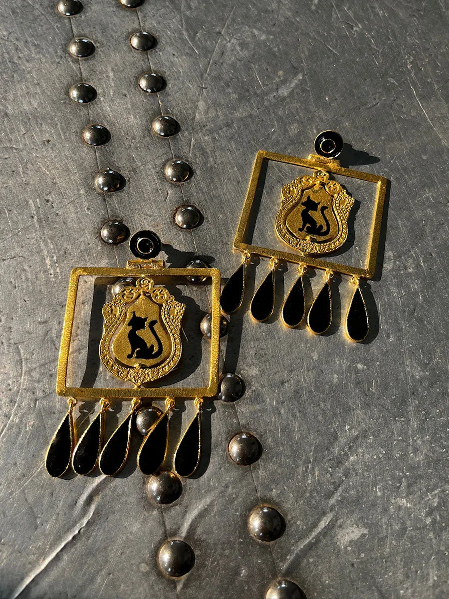Feline Black and Gold Earrings