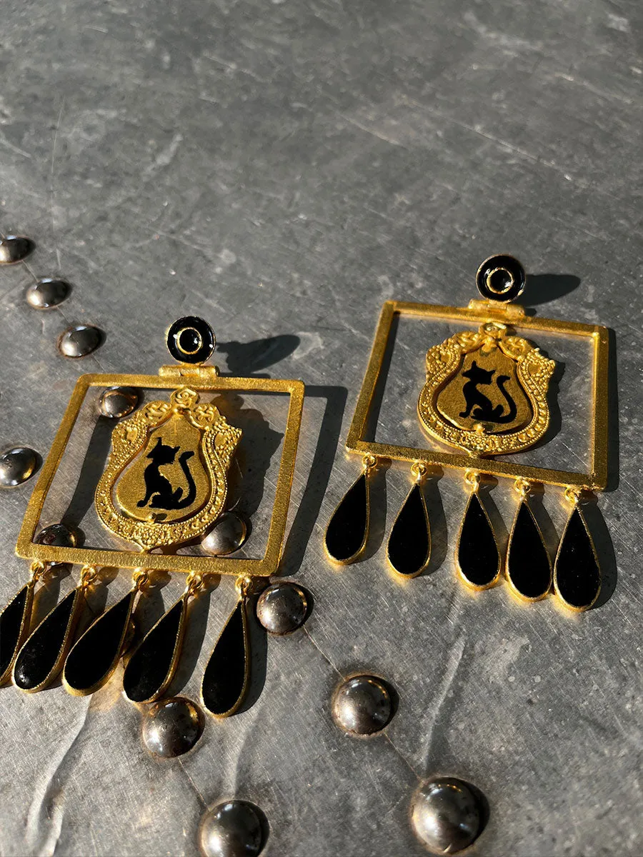 Feline Black and Gold Earrings