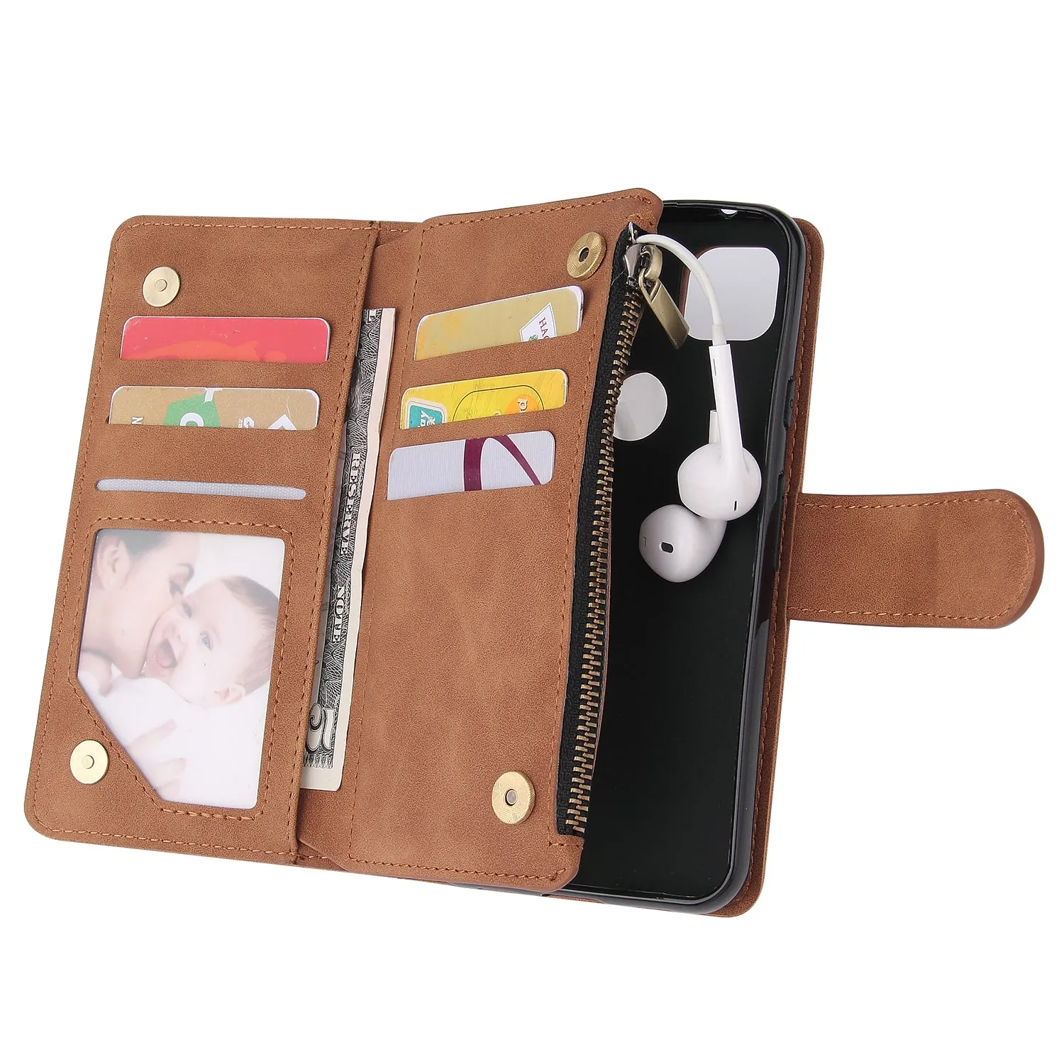 For Google Pixel 4A  Leather Mobile Phone Cover with Cards Slot Zipper Purse Phone Bracket 2 blue