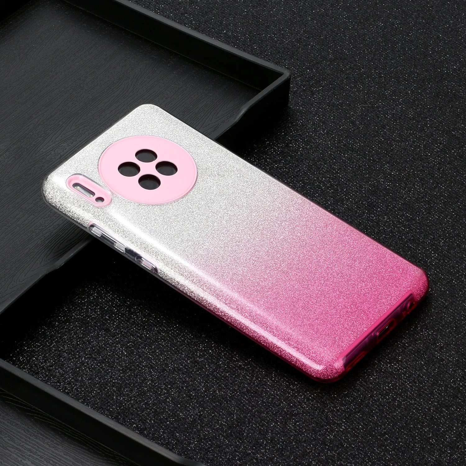 For HUAWEI Mate 30/Nova 5I pro/Mate 30 Pro/PSmart /Y5P/Y6P 2020 Phone Case Gradient Color Glitter Powder Phone Cover with Airbag Bracket Pink