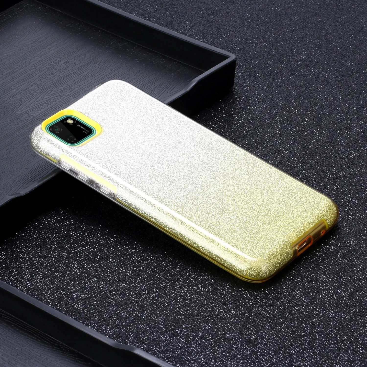 For HUAWEI Mate 30/Nova 5I pro/Mate 30 Pro/PSmart /Y5P/Y6P 2020 Phone Case Gradient Color Glitter Powder Phone Cover with Airbag Bracket yellow