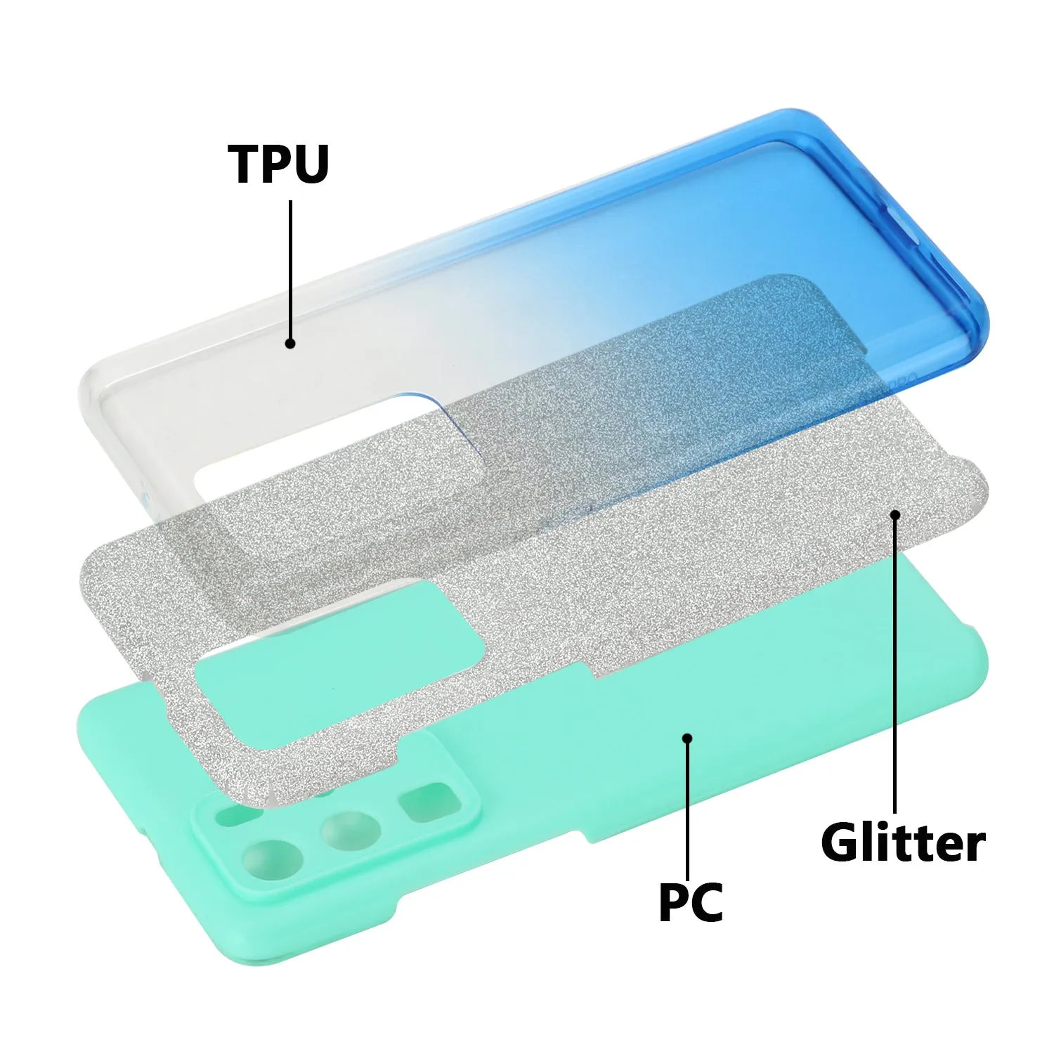 for HUAWEI P20 LITE/P30 LITE/P40 LITE/Nova6SE/Nova 7i Phone Case Gradient Color Glitter Powder Phone Cover with Airbag Bracket blue