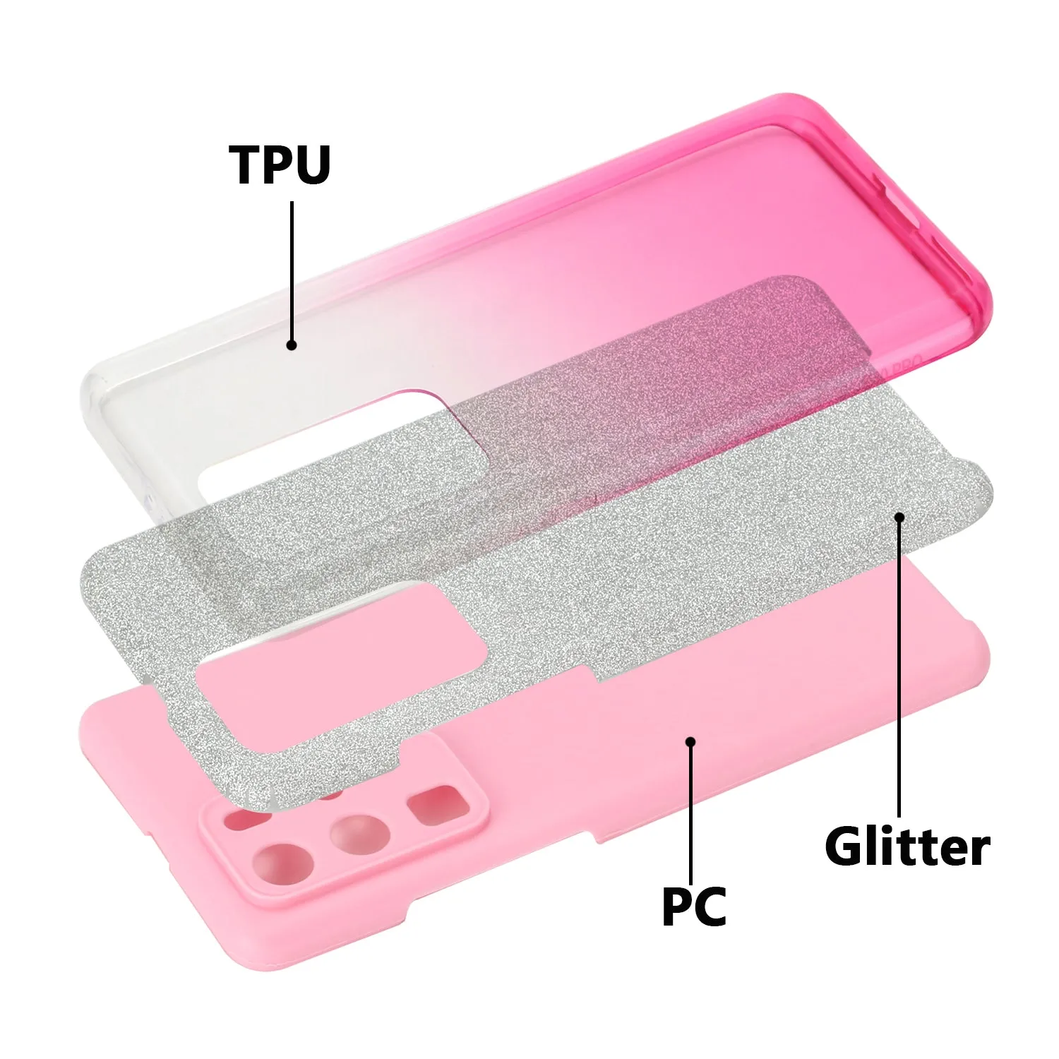for HUAWEI P20 LITE/P30 LITE/P40 LITE/Nova6SE/Nova 7i Phone Case Gradient Color Glitter Powder Phone Cover with Airbag Bracket Pink