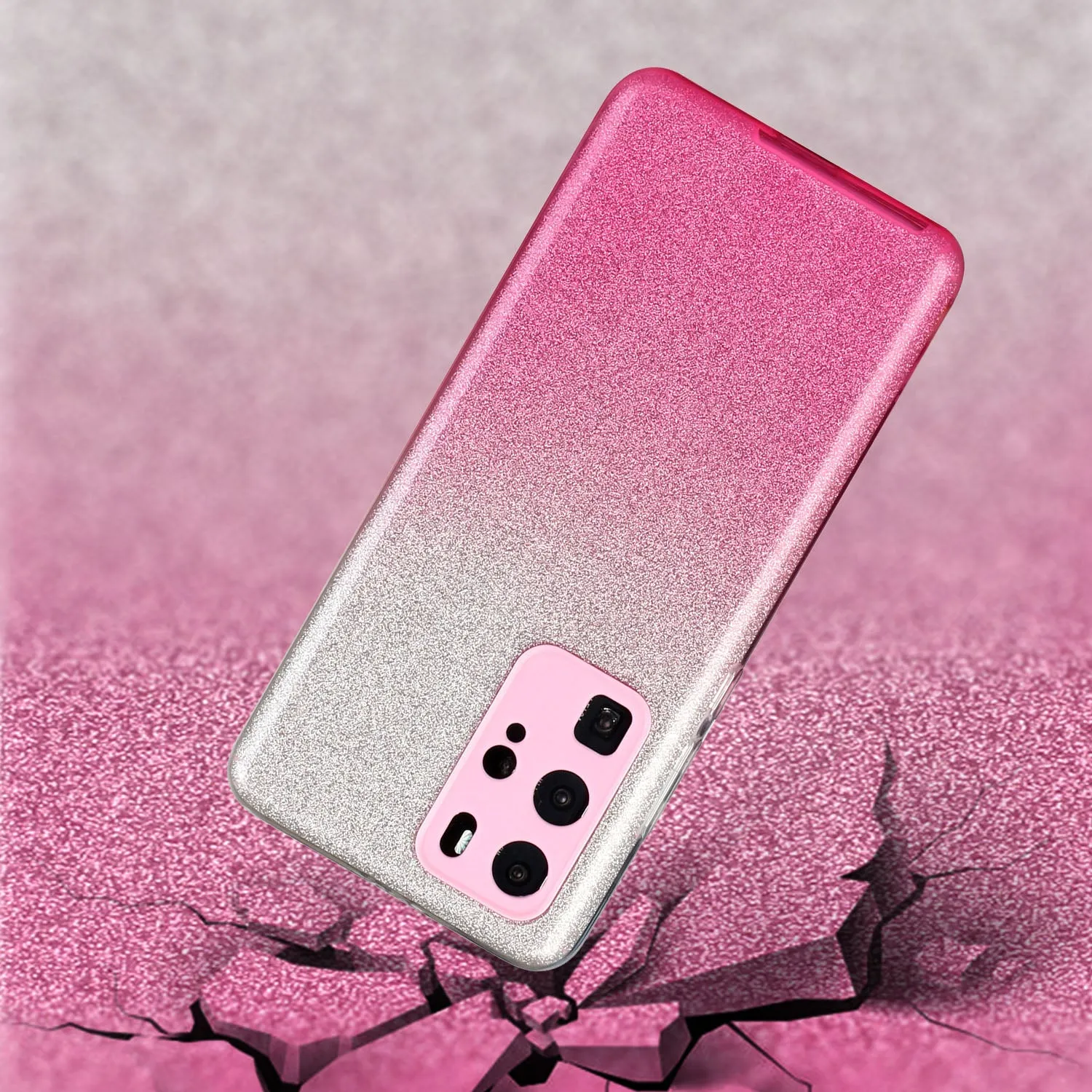 for HUAWEI P20 LITE/P30 LITE/P40 LITE/Nova6SE/Nova 7i Phone Case Gradient Color Glitter Powder Phone Cover with Airbag Bracket Pink