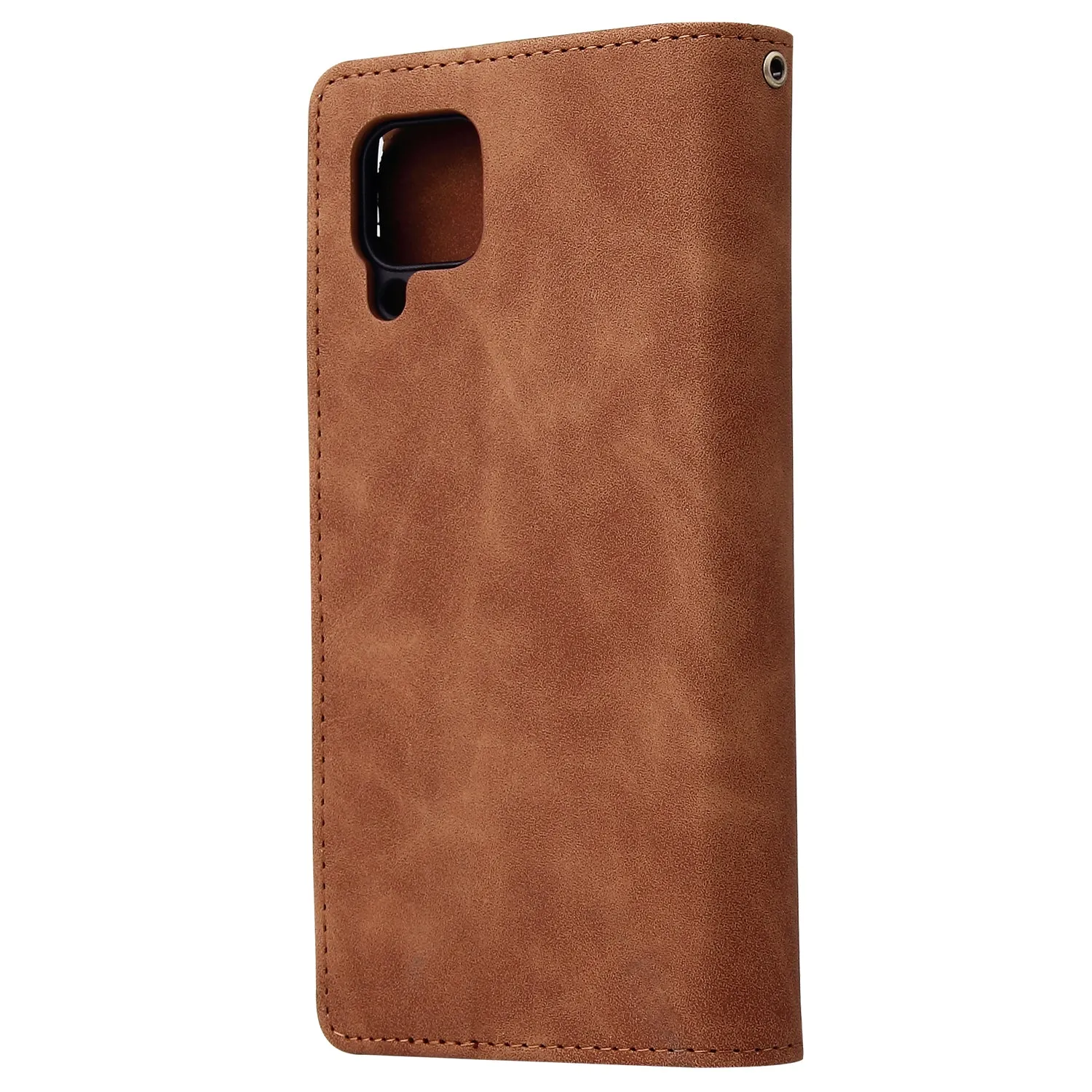 For HUAWEI P40 Lite Leather Mobile Phone Cover with Zipper Purse Cards Slot Phone Bracket 4 brown