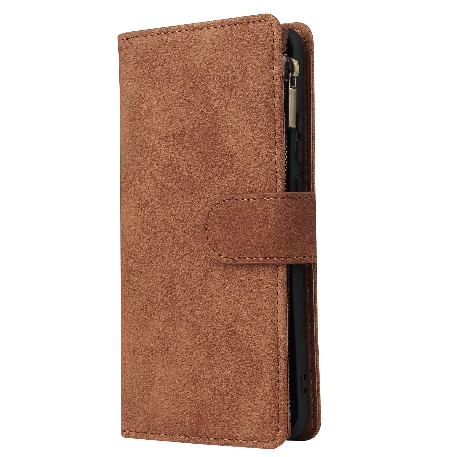 For HUAWEI P40 pro plus Zipper Purse Leather Mobile Phone Cover with Cards Slot Phone Bracket 4 brown