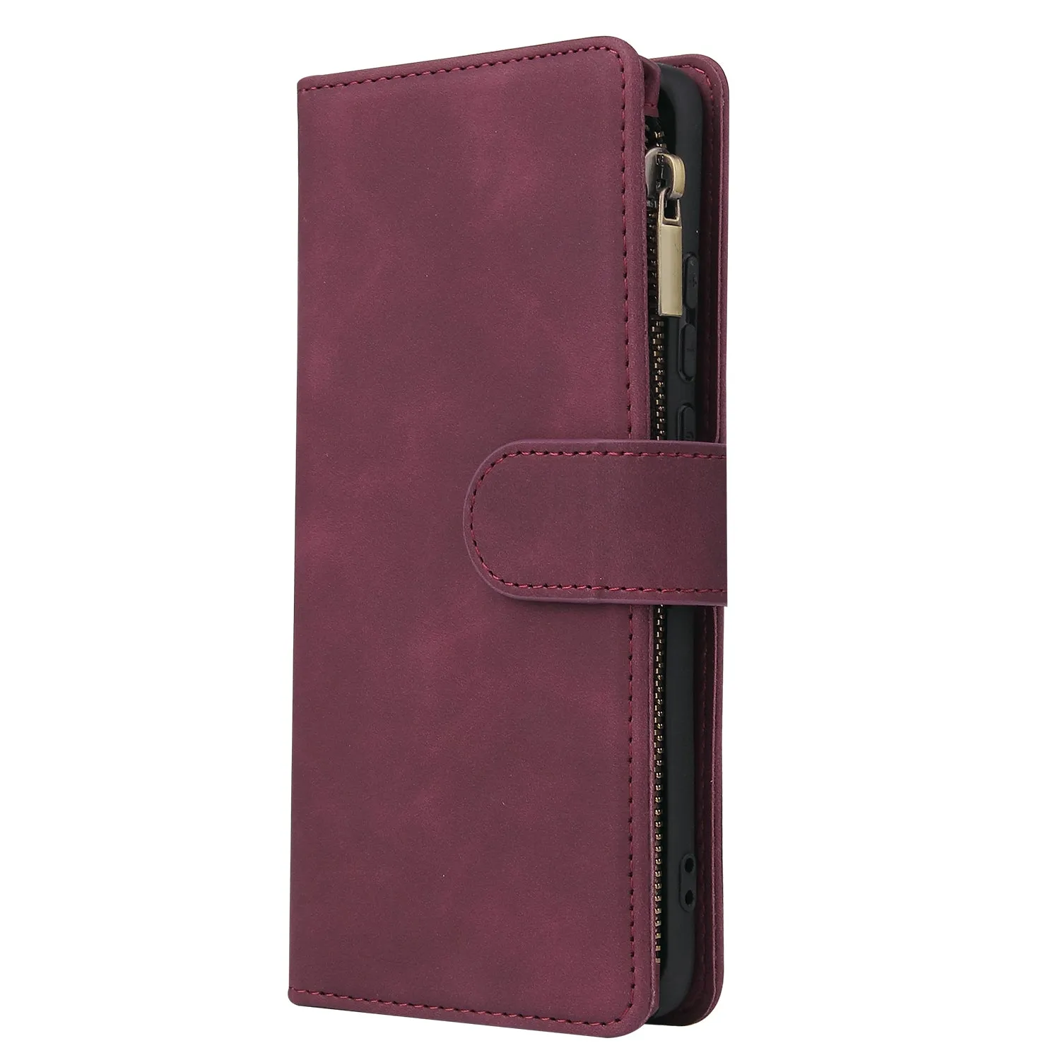 For HUAWEI P40 pro plus Zipper Purse Leather Mobile Phone Cover with Cards Slot Phone Bracket 5 wine red
