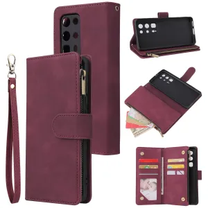 For HUAWEI P40 pro plus Zipper Purse Leather Mobile Phone Cover with Cards Slot Phone Bracket 5 wine red