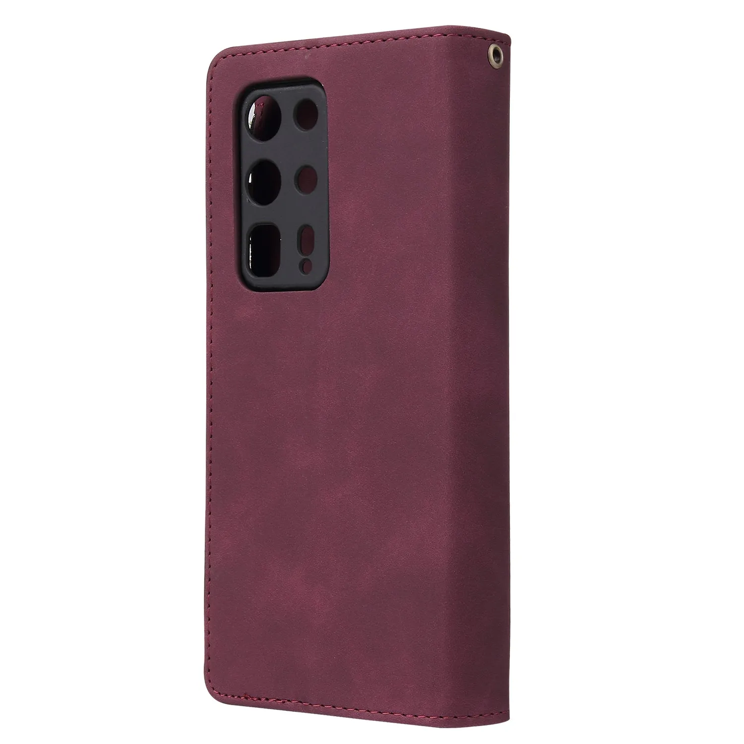 For HUAWEI P40 pro plus Zipper Purse Leather Mobile Phone Cover with Cards Slot Phone Bracket 5 wine red