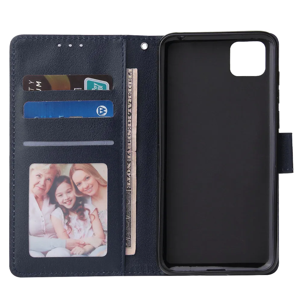 For HUAWEI PSmart 2020/Y5P/Y6P PU Leather Mobile Phone Cover with 3 Cards Slots Phone Frame blue