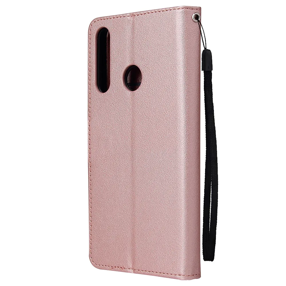 For HUAWEI PSmart 2020/Y5P/Y6P PU Leather Mobile Phone Cover with 3 Cards Slots Phone Frame Rose gold
