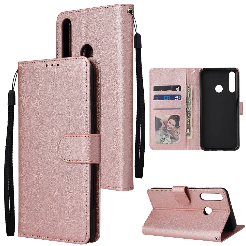 For HUAWEI PSmart 2020/Y5P/Y6P PU Leather Mobile Phone Cover with 3 Cards Slots Phone Frame Rose gold