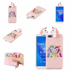 For HUAWEI Y5 2018 3D Cute Coloured Painted Animal TPU Anti-scratch Non-slip Protective Cover Back Case Light pink