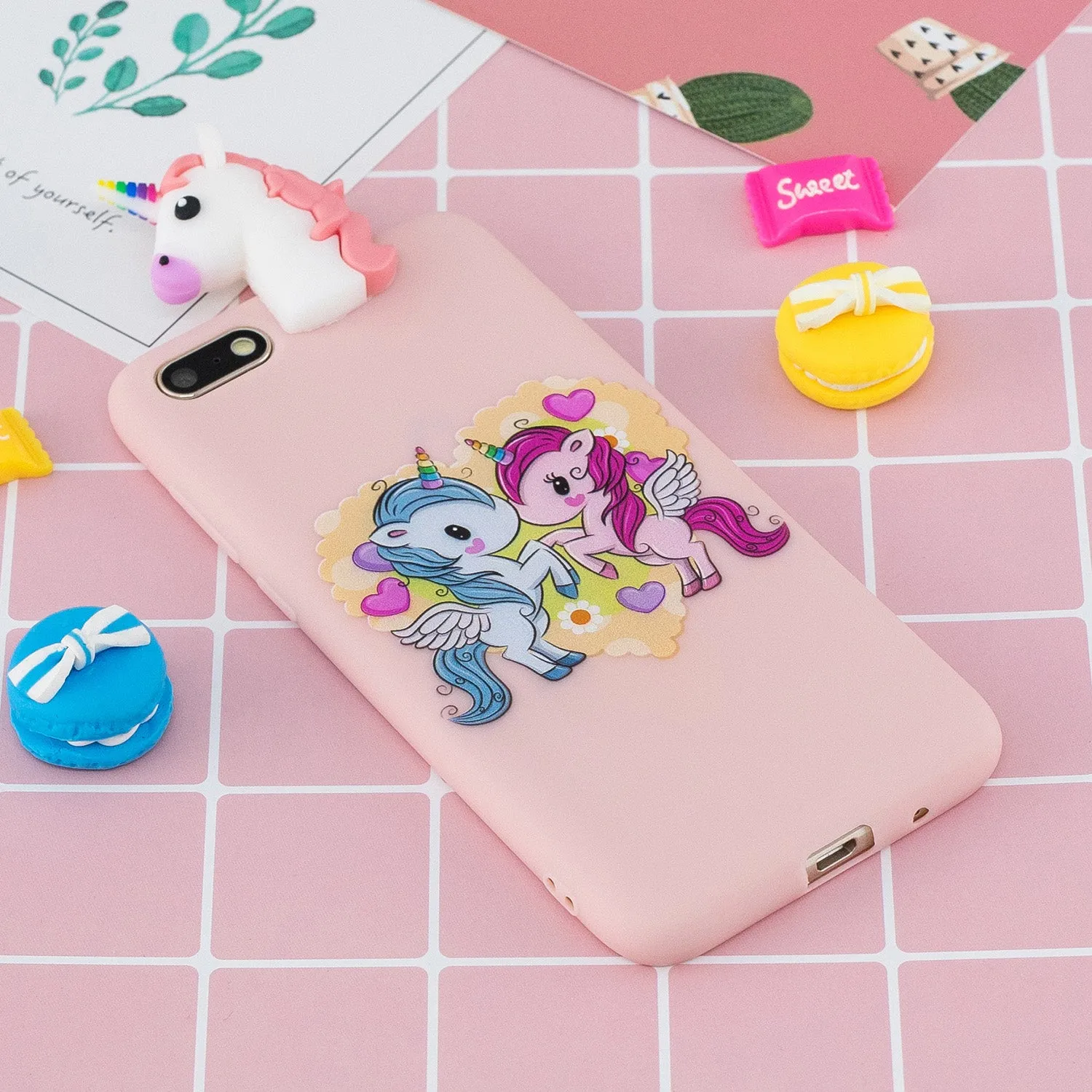 For HUAWEI Y5 2018 3D Cute Coloured Painted Animal TPU Anti-scratch Non-slip Protective Cover Back Case Light pink