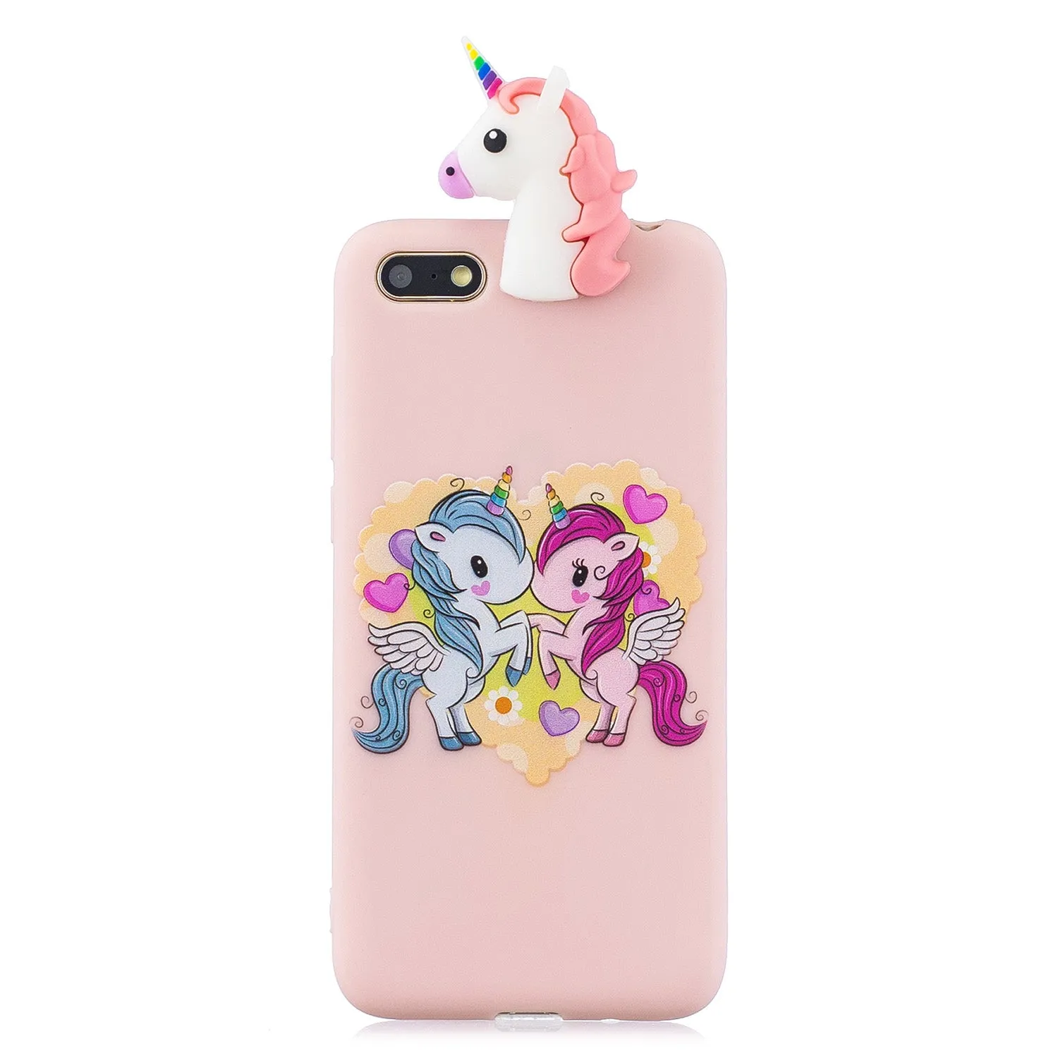 For HUAWEI Y5 2018 3D Cute Coloured Painted Animal TPU Anti-scratch Non-slip Protective Cover Back Case Light pink