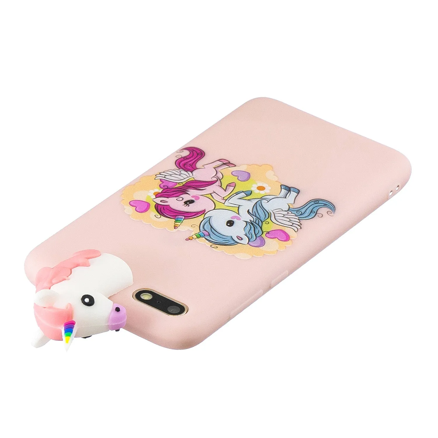 For HUAWEI Y5 2018 3D Cute Coloured Painted Animal TPU Anti-scratch Non-slip Protective Cover Back Case Light pink