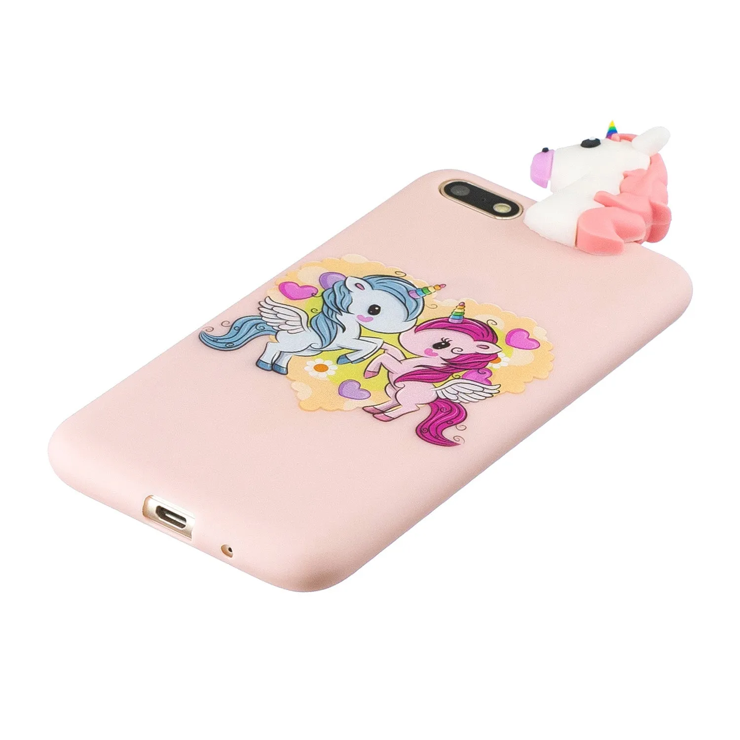 For HUAWEI Y5 2018 3D Cute Coloured Painted Animal TPU Anti-scratch Non-slip Protective Cover Back Case Light pink