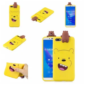 For HUAWEI Y5 2018 3D Cute Coloured Painted Animal TPU Anti-scratch Non-slip Protective Cover Back Case yellow