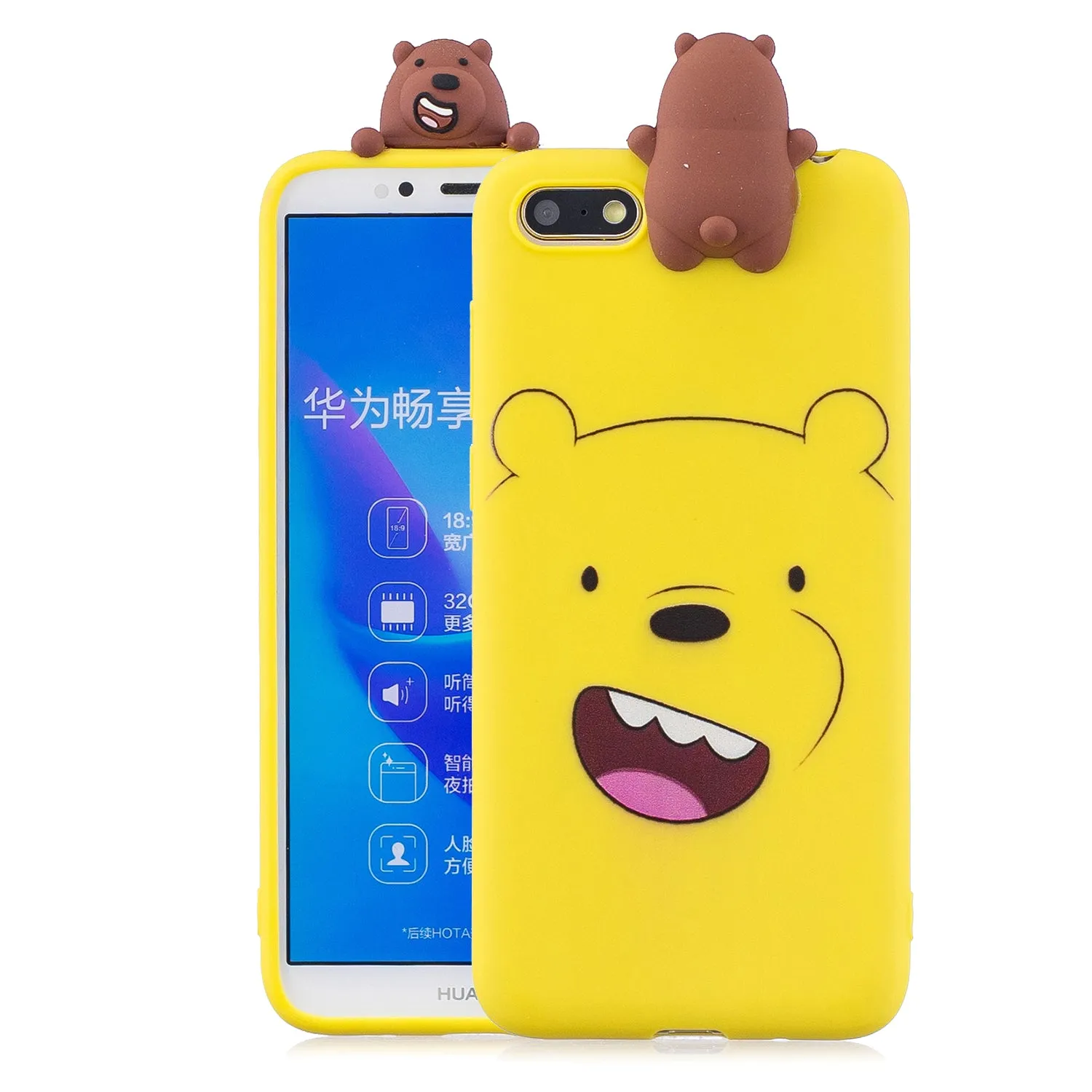 For HUAWEI Y5 2018 3D Cute Coloured Painted Animal TPU Anti-scratch Non-slip Protective Cover Back Case yellow