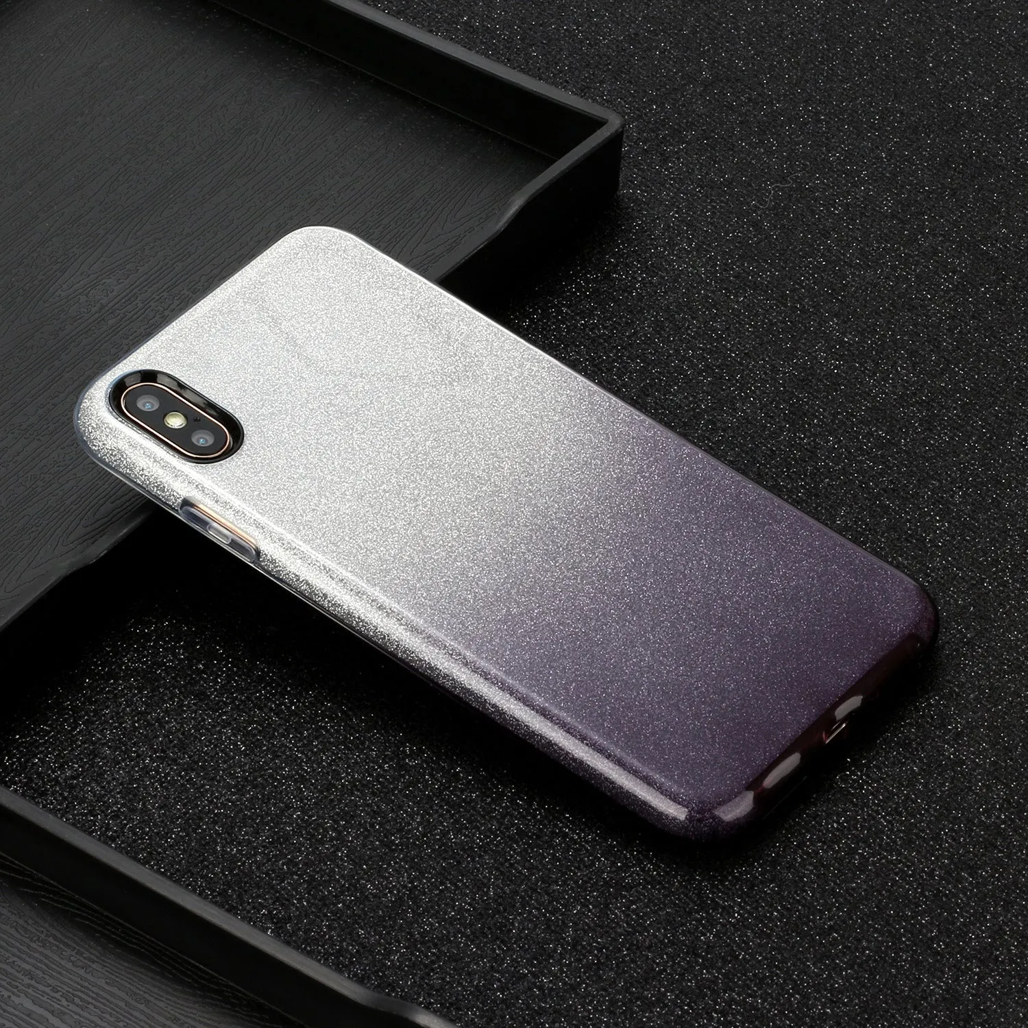 for HUAWEI Y5 2019/HONOR 8S/Y5/PSmart/honor 10 LITE Phone Case Gradient Color Glitter Powder Phone Cover with Airbag Bracket black