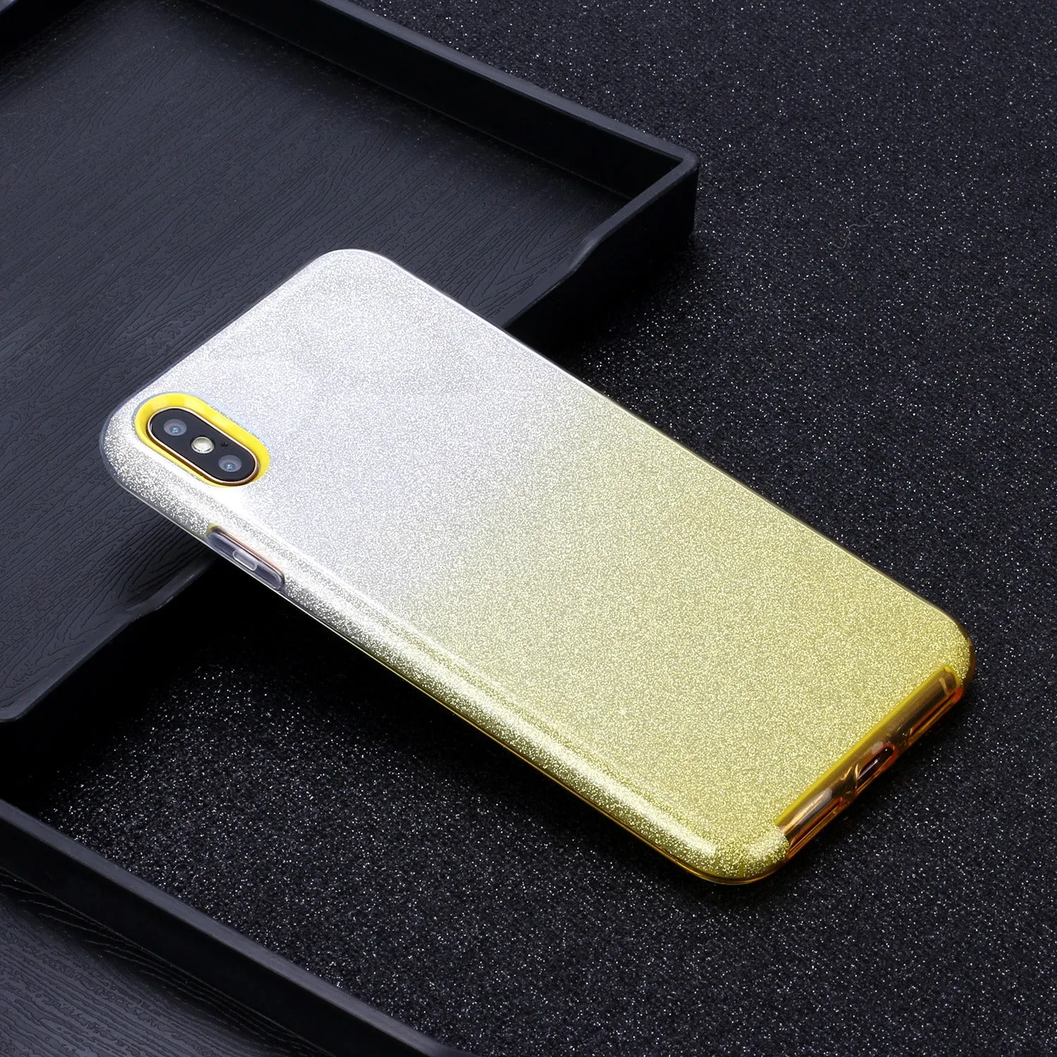 for HUAWEI Y5 2019/HONOR 8S/Y5/PSmart/honor 10 LITE Phone Case Gradient Color Glitter Powder Phone Cover with Airbag Bracket yellow