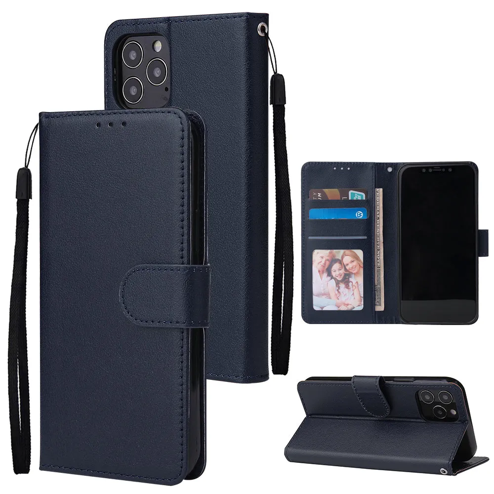 For Iphone 12 5.4 inch/6.1 inch/ 6.7 inch PU Leather Three-card Photo Frame Front Buckle Mobile Phone shell blue