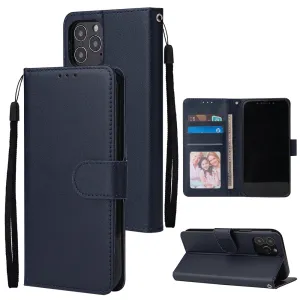 For Iphone 12 5.4 inch/6.1 inch/ 6.7 inch PU Leather Three-card Photo Frame Front Buckle Mobile Phone shell blue