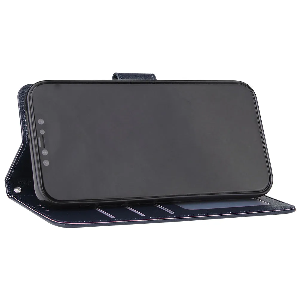 For Iphone 12 5.4 inch/6.1 inch/ 6.7 inch PU Leather Three-card Photo Frame Front Buckle Mobile Phone shell blue
