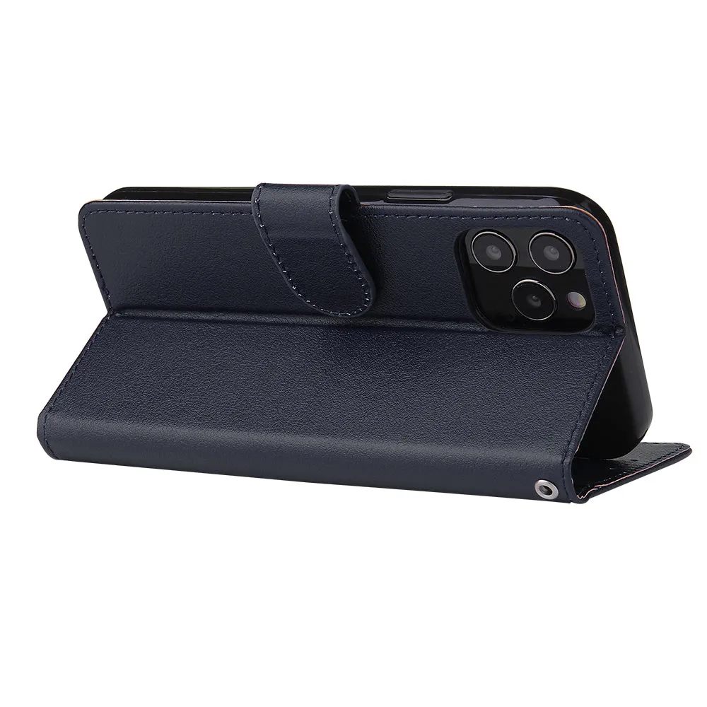 For Iphone 12 5.4 inch/6.1 inch/ 6.7 inch PU Leather Three-card Photo Frame Front Buckle Mobile Phone shell blue