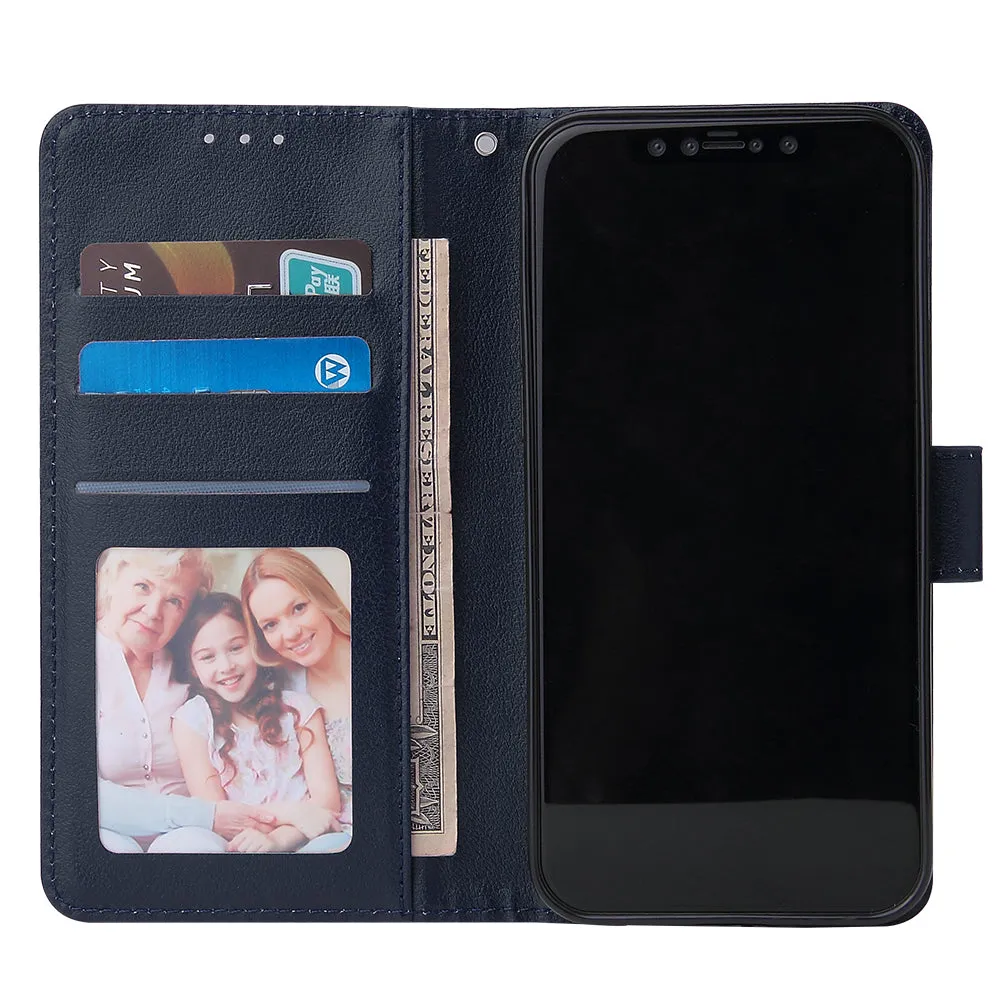 For Iphone 12 5.4 inch/6.1 inch/ 6.7 inch PU Leather Three-card Photo Frame Front Buckle Mobile Phone shell blue