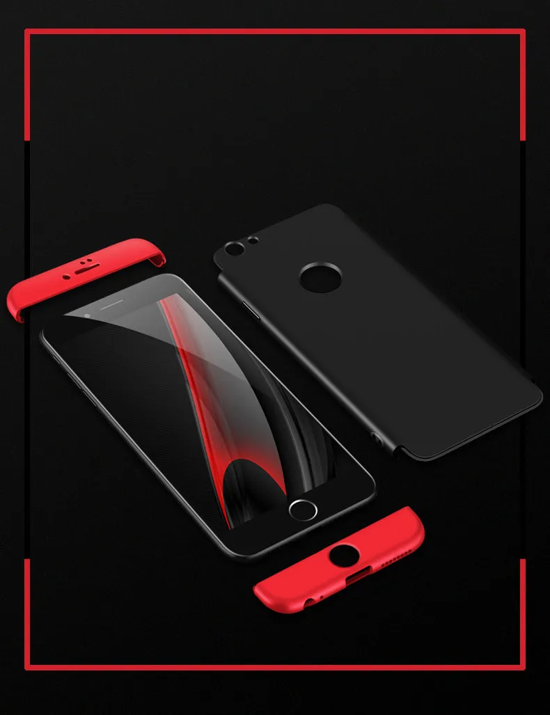 For iPhone 6/6S 3 in 1 360 Degree Non-slip Shockproof Full Protective Case Red black red