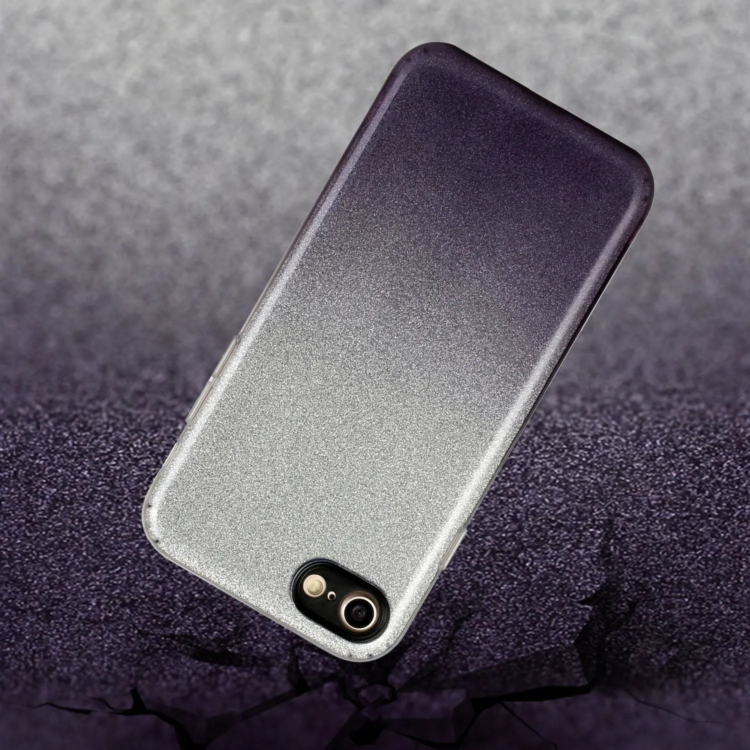 For iphone 6/6S/6 plus/6S plus/7/8/SE 2020 Phone Case Gradient Color Glitter Powder Phone Cover with Airbag Bracket black