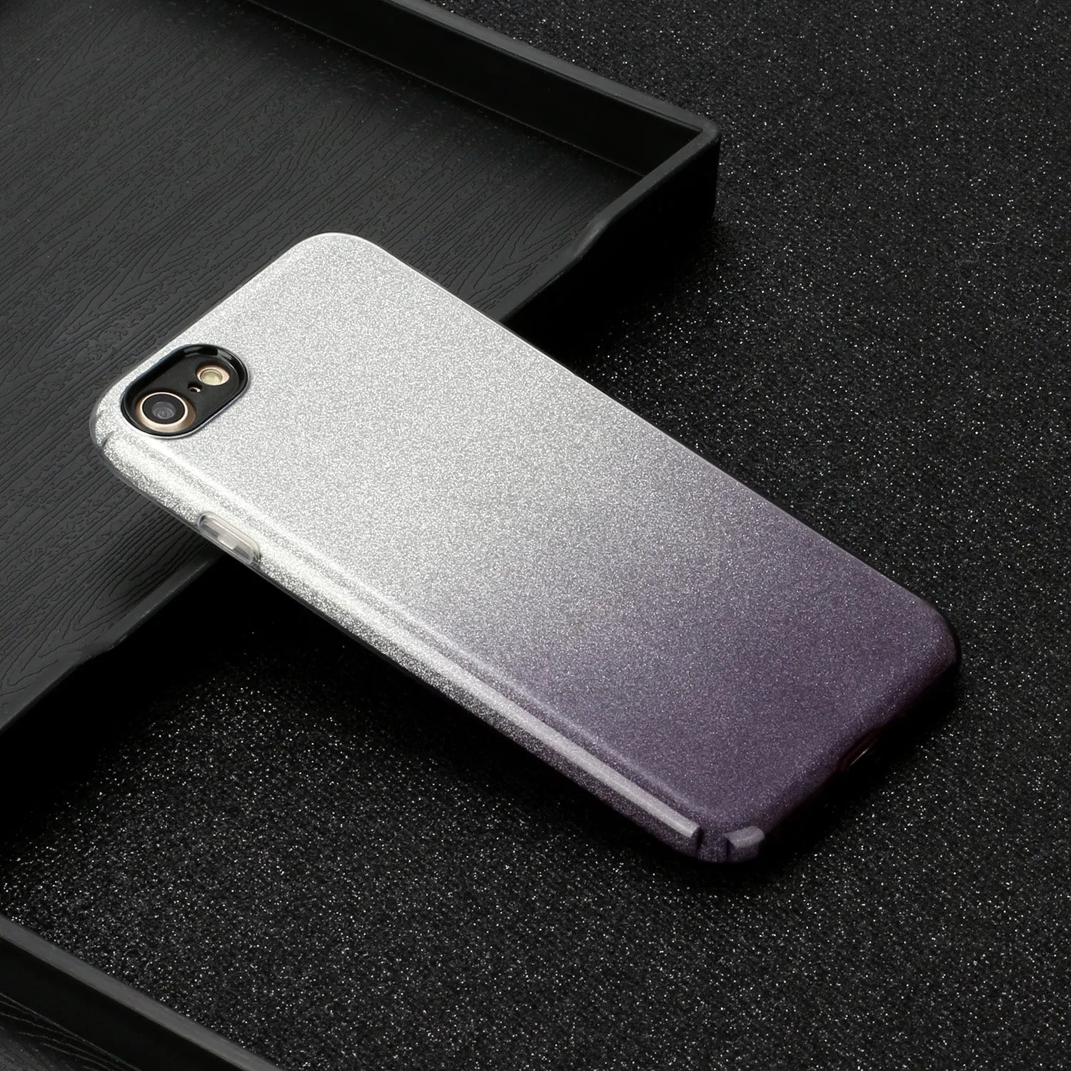 For iphone 6/6S/6 plus/6S plus/7/8/SE 2020 Phone Case Gradient Color Glitter Powder Phone Cover with Airbag Bracket black