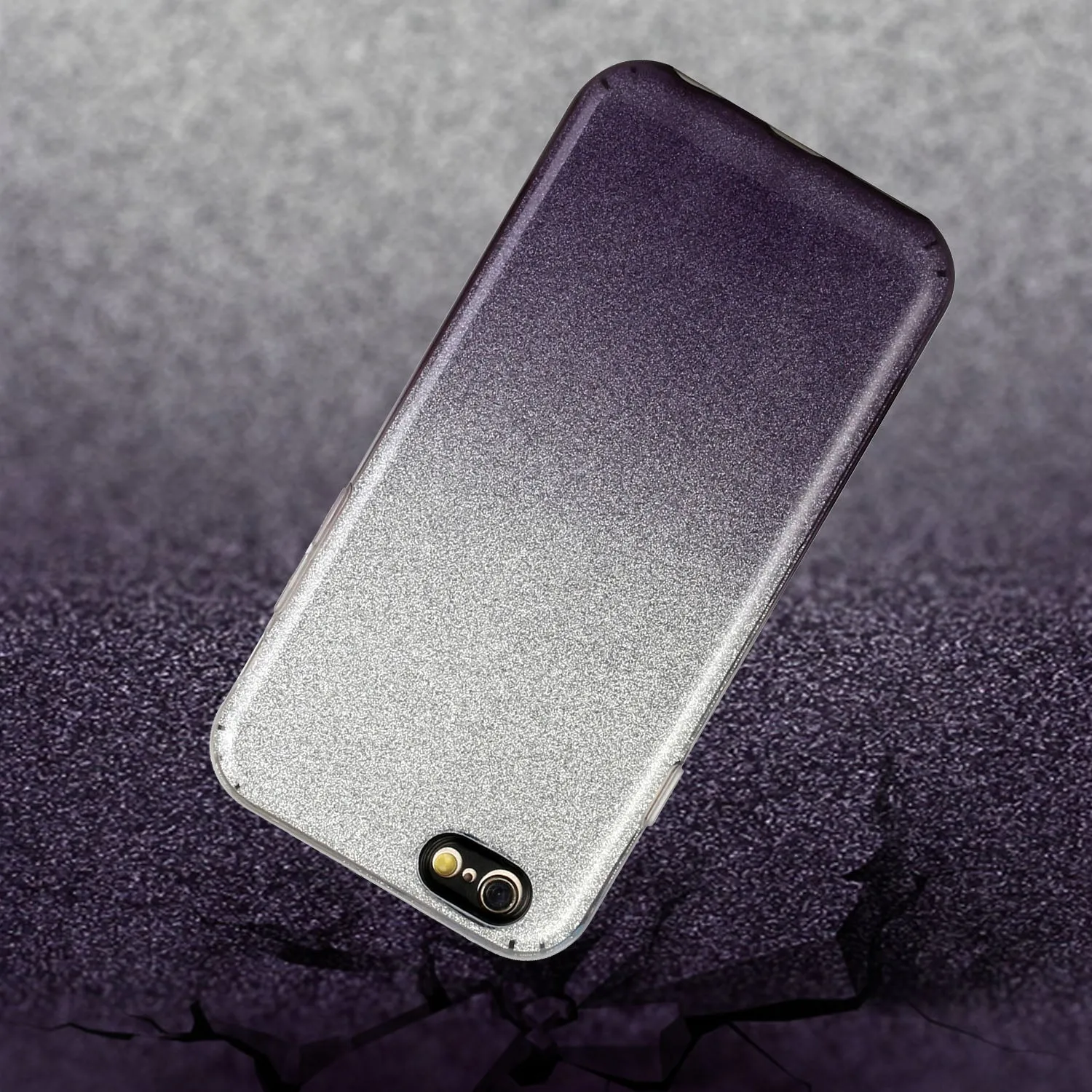 For iphone 6/6S/6 plus/6S plus/7/8/SE 2020 Phone Case Gradient Color Glitter Powder Phone Cover with Airbag Bracket black