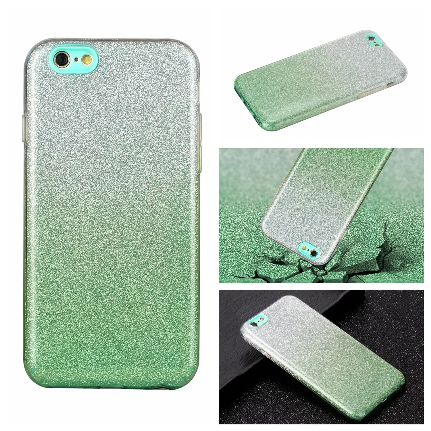 For iphone 6/6S/6 plus/6S plus/7/8/SE 2020 Phone Case Gradient Color Glitter Powder Phone Cover with Airbag Bracket blue