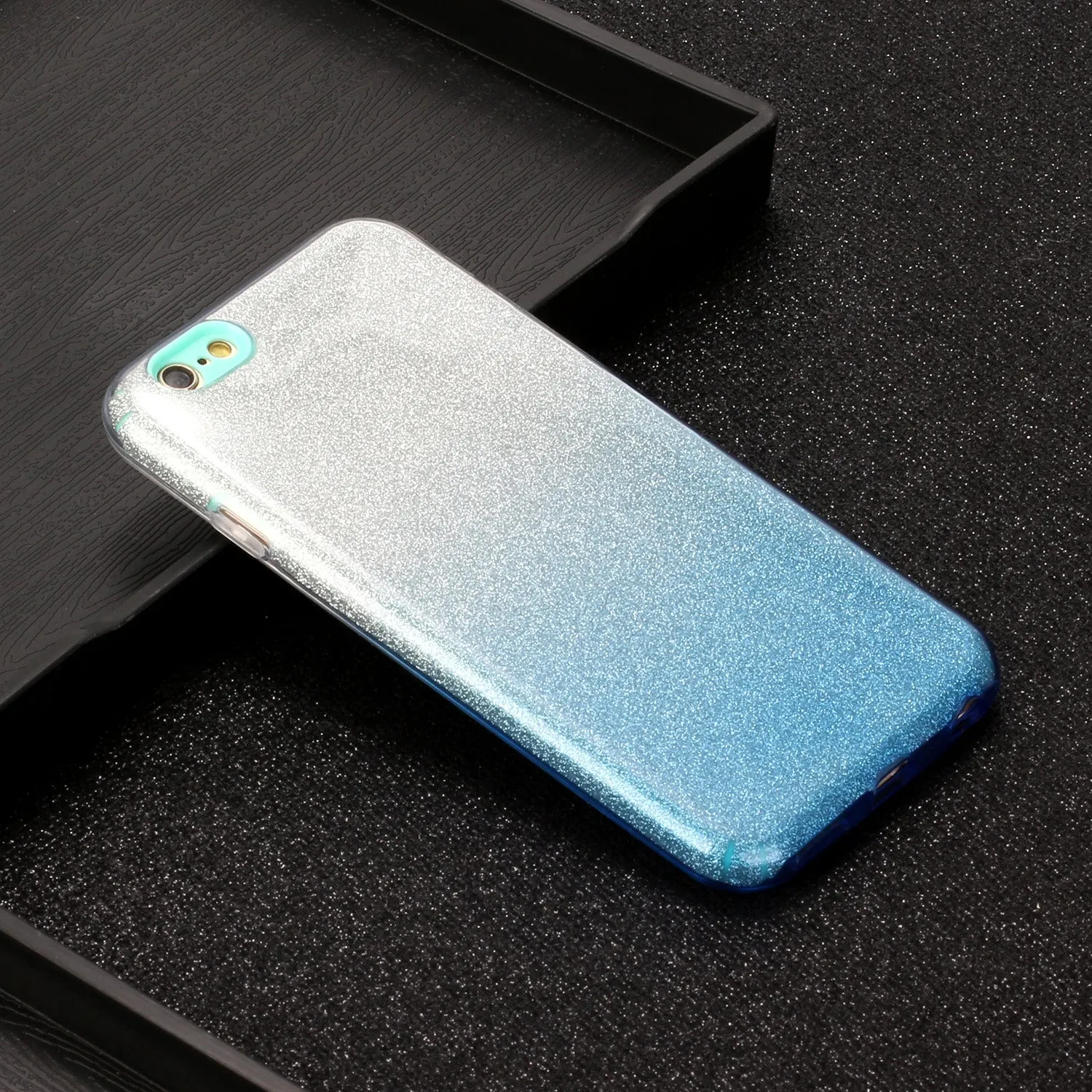 For iphone 6/6S/6 plus/6S plus/7/8/SE 2020 Phone Case Gradient Color Glitter Powder Phone Cover with Airbag Bracket blue