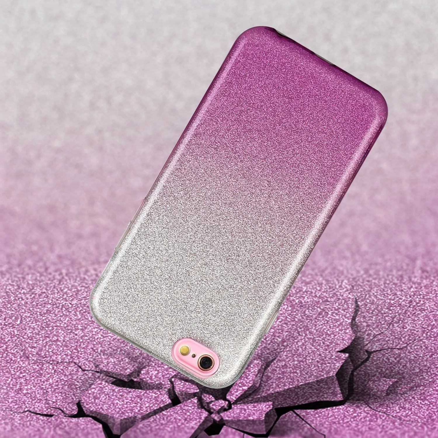 For iphone 6/6S/6 plus/6S plus/7/8/SE 2020 Phone Case Gradient Color Glitter Powder Phone Cover with Airbag Bracket purple