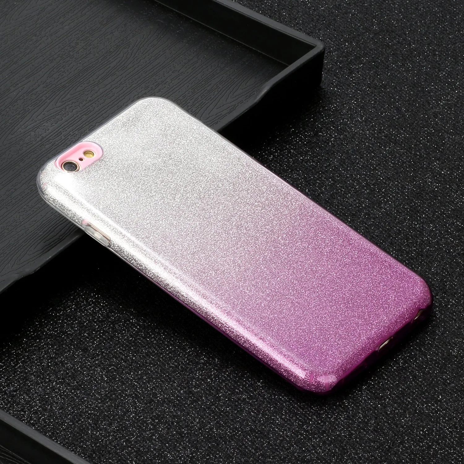 For iphone 6/6S/6 plus/6S plus/7/8/SE 2020 Phone Case Gradient Color Glitter Powder Phone Cover with Airbag Bracket purple