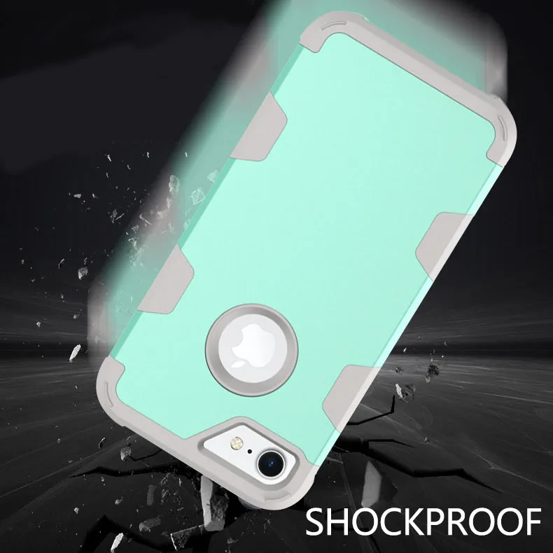 For iPhone 7 PC  Silicone 2 in 1 Hit Color Tri-proof Shockproof Dustproof Anti-fall Protective Cover Back Case Rose gold