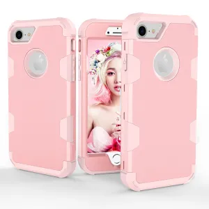 For iPhone 7 PC  Silicone 2 in 1 Hit Color Tri-proof Shockproof Dustproof Anti-fall Protective Cover Back Case Rose gold