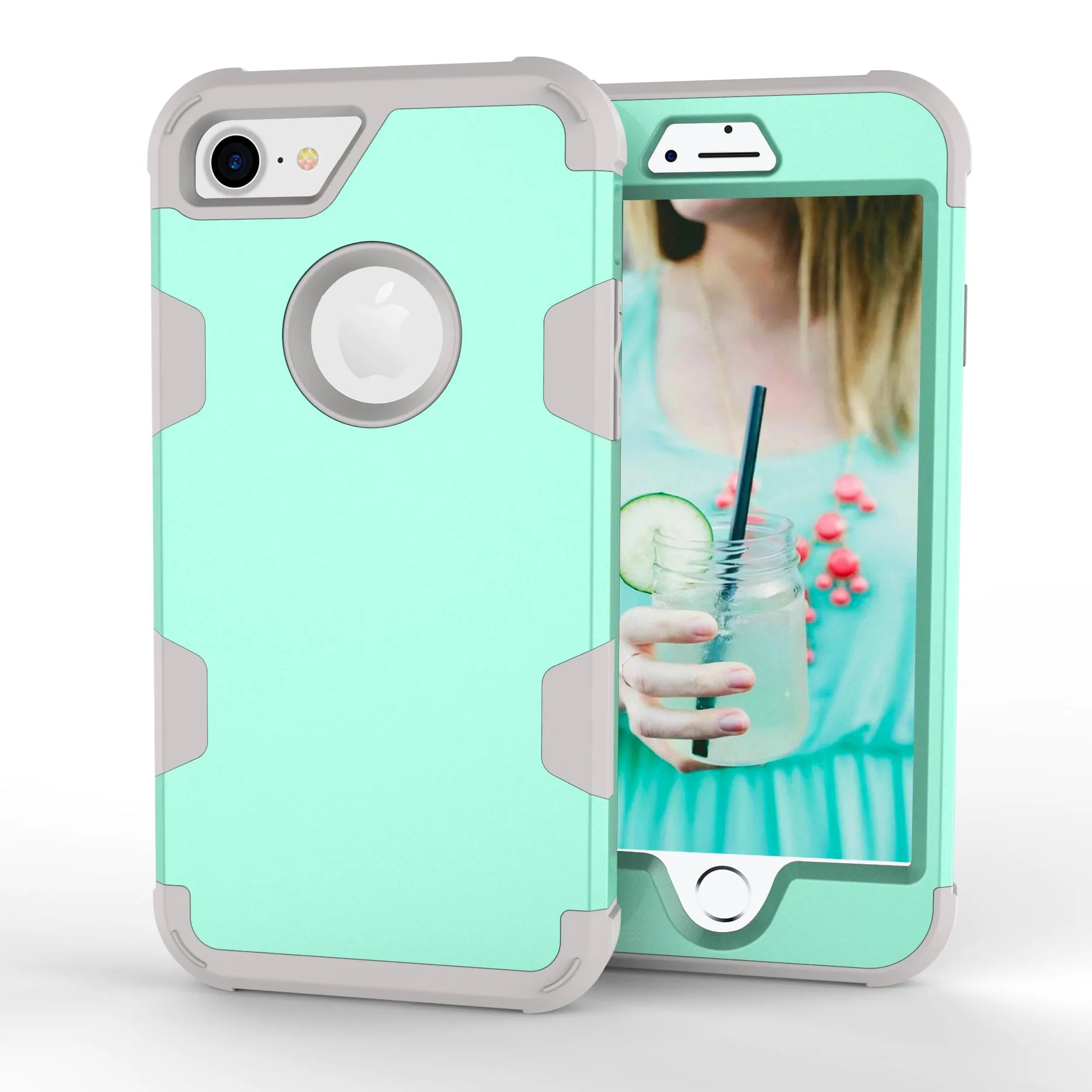 For iPhone 7 PC  Silicone 2 in 1 Hit Color Tri-proof Shockproof Dustproof Anti-fall Protective Cover Back Case Rose gold
