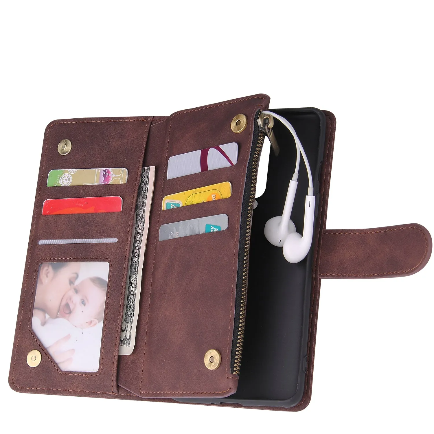 For One plus 8 Zipper Purse Leather Mobile Phone Cover with Cards Slot Phone Bracket 1 black