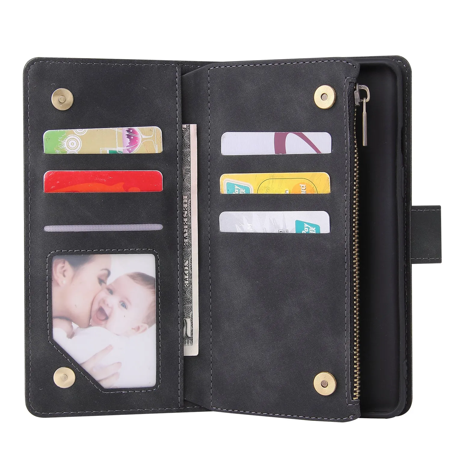 For One plus 8 Zipper Purse Leather Mobile Phone Cover with Cards Slot Phone Bracket 1 black