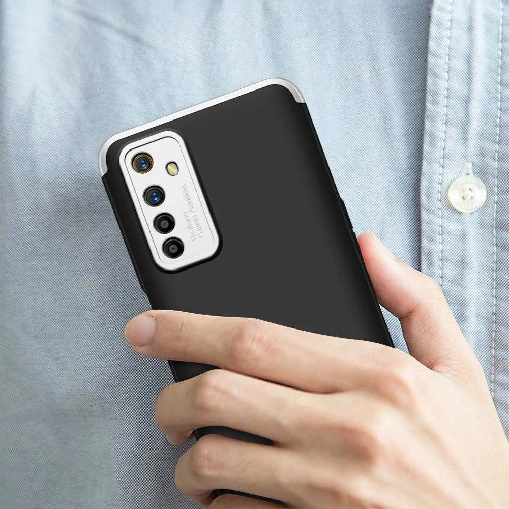 For OPPO Realme 6 Mobile Phone Cover 360 Degree Full Protection Phone Case Silver Black Silver