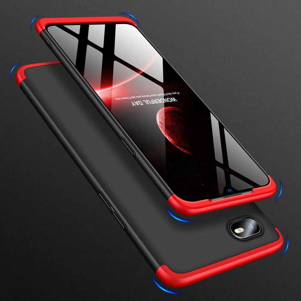 For OPPO Realme C2 Ultra Slim PC Back Cover Non-slip Shockproof 360 Degree Full Protective Case Red black red