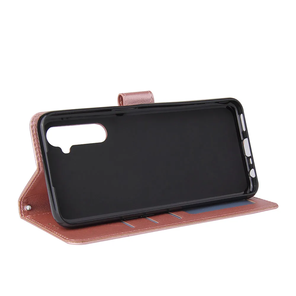 For OPPO Realme C3/Realme 6 PU Leather Mobile Phone Cover with 3 Cards Slots Phone Frame Rose gold