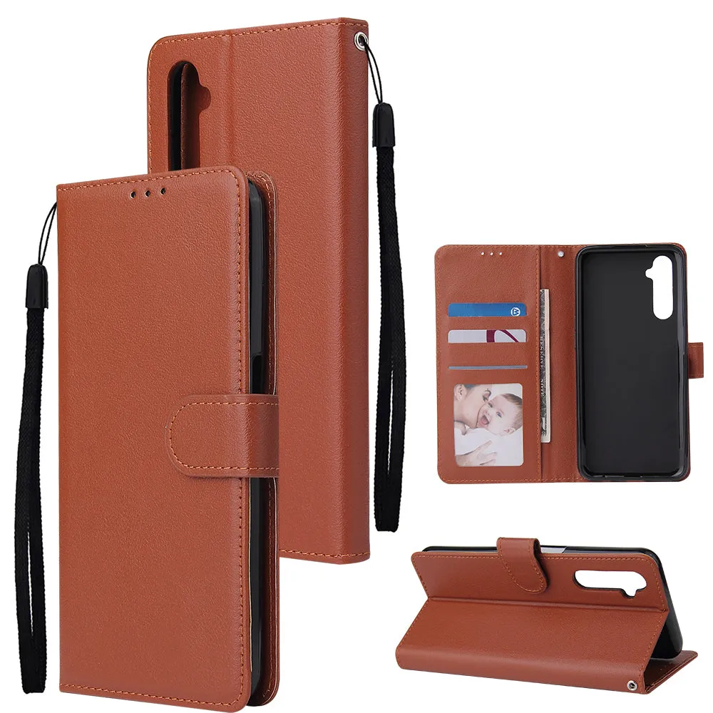 For OPPO Realme C3/Realme 6 PU Leather Mobile Phone Cover with 3 Cards Slots Phone Frame Rose gold