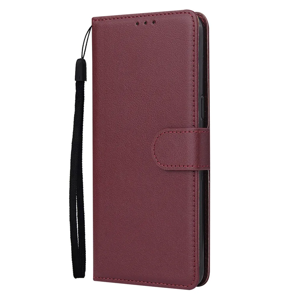 For OPPO Realme C3/Realme 6 PU Leather Mobile Phone Cover with 3 Cards Slots Phone Frame wine red