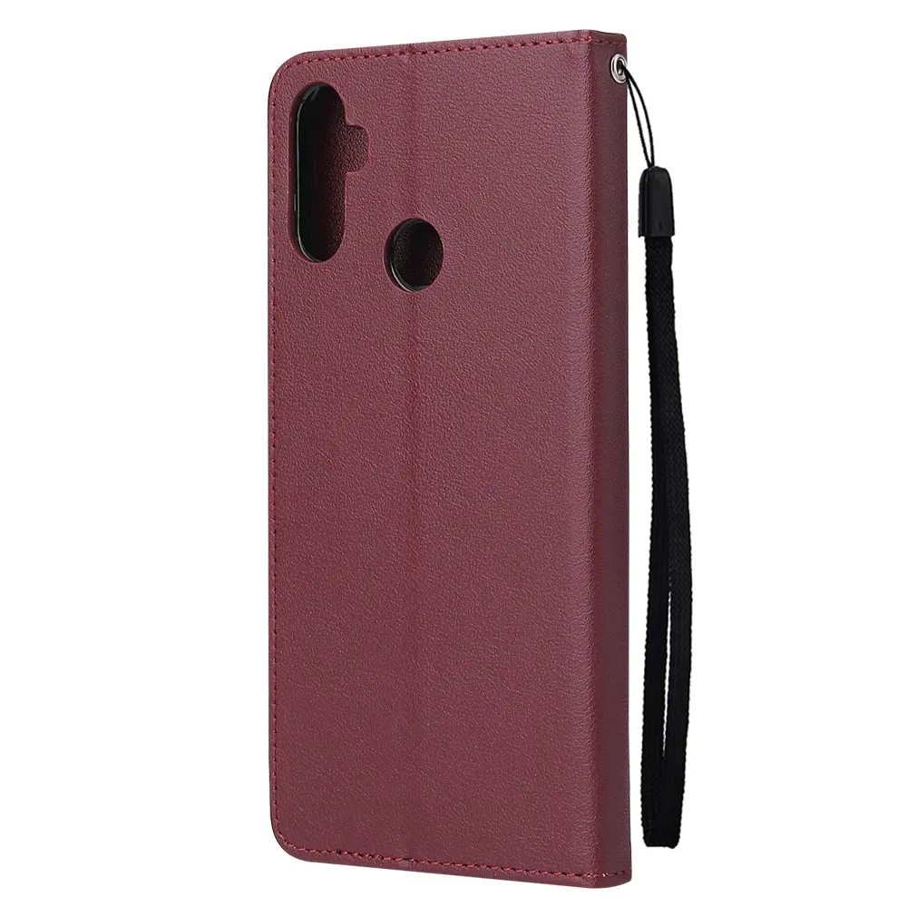 For OPPO Realme C3/Realme 6 PU Leather Mobile Phone Cover with 3 Cards Slots Phone Frame wine red