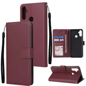 For OPPO Realme C3/Realme 6 PU Leather Mobile Phone Cover with 3 Cards Slots Phone Frame wine red